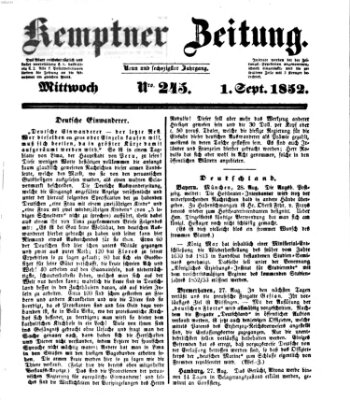 Kemptner Zeitung Mittwoch 1. September 1852