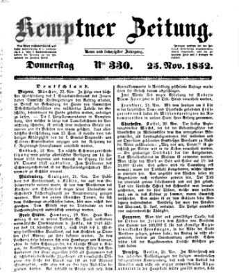 Kemptner Zeitung Donnerstag 25. November 1852