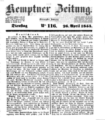 Kemptner Zeitung Dienstag 26. April 1853
