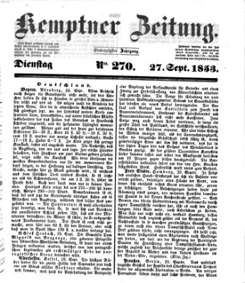 Kemptner Zeitung Dienstag 27. September 1853