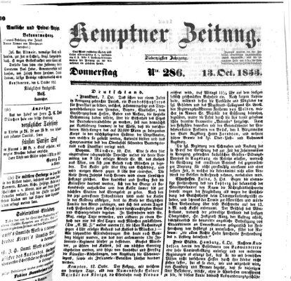 Kemptner Zeitung Donnerstag 13. Oktober 1853