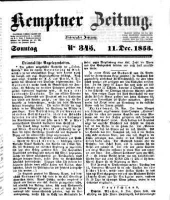 Kemptner Zeitung Sonntag 11. Dezember 1853