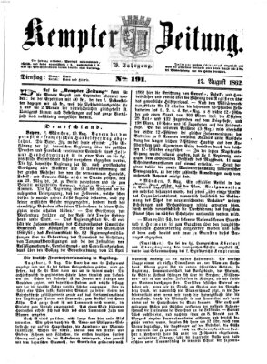 Kemptner Zeitung Dienstag 12. August 1862
