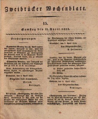 Zweibrücker Wochenblatt Samstag 12. April 1823
