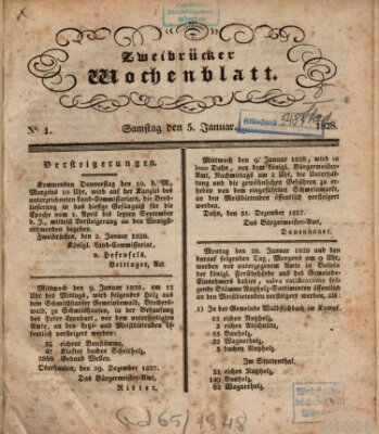 Zweibrücker Wochenblatt Samstag 5. Januar 1828