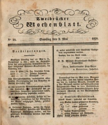 Zweibrücker Wochenblatt Samstag 3. Mai 1828