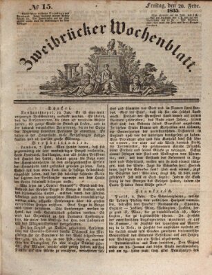 Zweibrücker Wochenblatt Freitag 20. Februar 1835