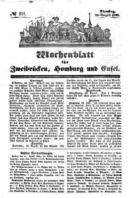 Wochenblatt für Zweibrücken, Homburg und Cusel (Zweibrücker Wochenblatt) Dienstag 22. August 1837