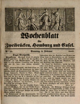 Wochenblatt für Zweibrücken, Homburg und Cusel (Zweibrücker Wochenblatt) Sonntag 3. Februar 1839