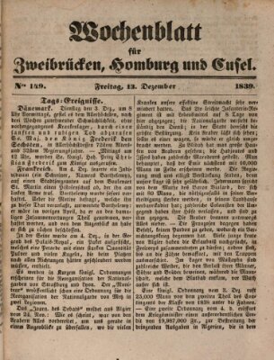 Wochenblatt für Zweibrücken, Homburg und Cusel (Zweibrücker Wochenblatt) Freitag 13. Dezember 1839