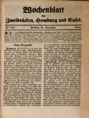 Wochenblatt für Zweibrücken, Homburg und Cusel (Zweibrücker Wochenblatt) Freitag 25. Dezember 1840