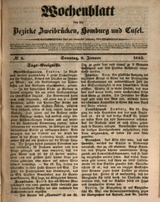 Wochenblatt für die Bezirke Zweibrücken, Homburg und Cusel (Zweibrücker Wochenblatt) Sonntag 8. Januar 1843