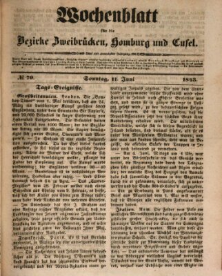 Wochenblatt für die Bezirke Zweibrücken, Homburg und Cusel (Zweibrücker Wochenblatt) Sonntag 11. Juni 1843