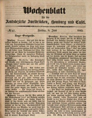 Wochenblatt für die Amtsbezirke Zweibrücken, Homburg und Cusel (Zweibrücker Wochenblatt) Freitag 6. Juni 1845