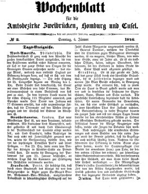 Wochenblatt für die Amtsbezirke Zweibrücken, Homburg und Cusel (Zweibrücker Wochenblatt) Sonntag 4. Januar 1846
