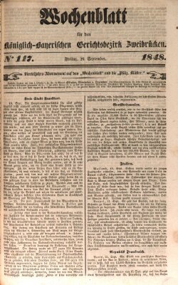 Wochenblatt für den Königlich-Bayerischen Gerichtsbezirk Zweibrücken (Zweibrücker Wochenblatt) Freitag 29. September 1848