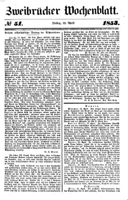 Zweibrücker Wochenblatt Freitag 29. April 1853
