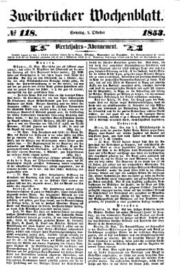 Zweibrücker Wochenblatt Sonntag 2. Oktober 1853
