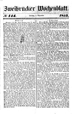 Zweibrücker Wochenblatt Freitag 2. Dezember 1853