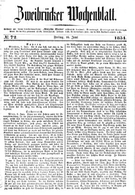 Zweibrücker Wochenblatt Freitag 16. Juni 1854