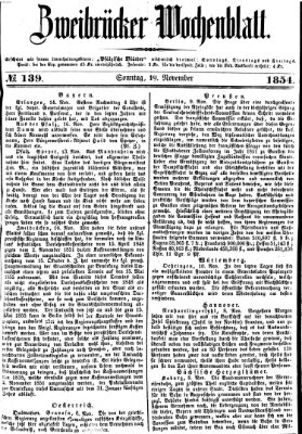 Zweibrücker Wochenblatt Sonntag 19. November 1854