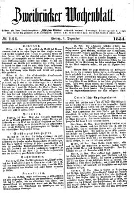 Zweibrücker Wochenblatt Freitag 1. Dezember 1854