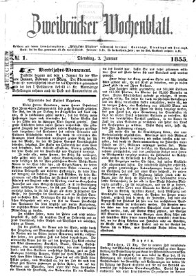 Zweibrücker Wochenblatt Dienstag 2. Januar 1855