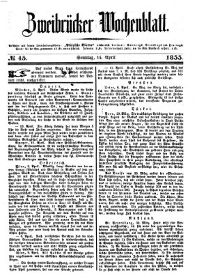 Zweibrücker Wochenblatt Sonntag 15. April 1855