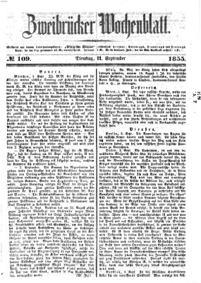 Zweibrücker Wochenblatt Dienstag 11. September 1855