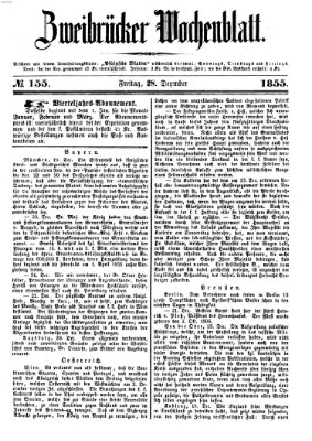 Zweibrücker Wochenblatt Freitag 28. Dezember 1855