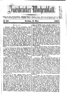 Zweibrücker Wochenblatt Dienstag 10. März 1857