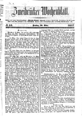 Zweibrücker Wochenblatt Freitag 20. März 1857