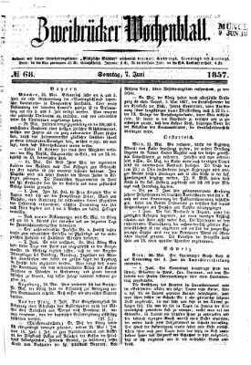Zweibrücker Wochenblatt Sonntag 7. Juni 1857