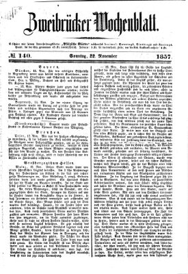 Zweibrücker Wochenblatt Sonntag 22. November 1857