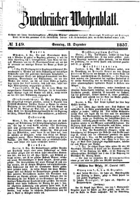 Zweibrücker Wochenblatt Sonntag 13. Dezember 1857
