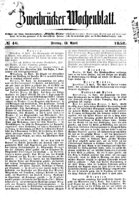 Zweibrücker Wochenblatt Freitag 16. April 1858