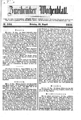 Zweibrücker Wochenblatt Sonntag 29. August 1858