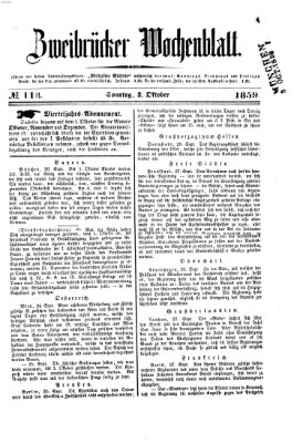Zweibrücker Wochenblatt Sonntag 2. Oktober 1859