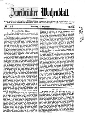 Zweibrücker Wochenblatt Sonntag 4. Dezember 1859