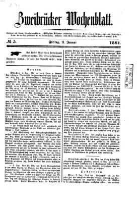 Zweibrücker Wochenblatt Freitag 11. Januar 1861