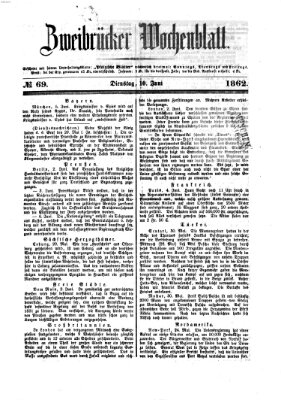 Zweibrücker Wochenblatt Dienstag 10. Juni 1862