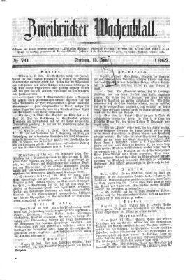 Zweibrücker Wochenblatt Freitag 13. Juni 1862
