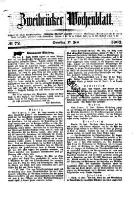 Zweibrücker Wochenblatt Dienstag 17. Juni 1862