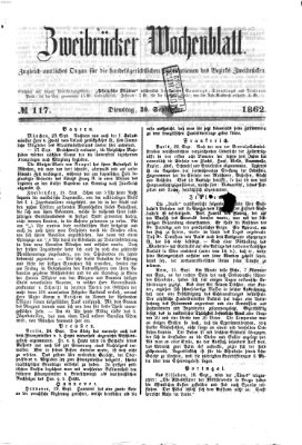 Zweibrücker Wochenblatt Dienstag 30. September 1862