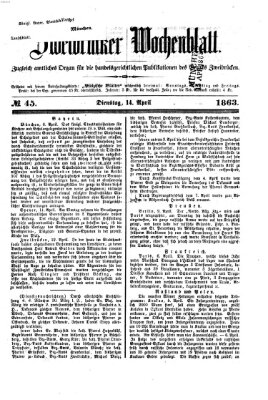 Zweibrücker Wochenblatt Dienstag 14. April 1863