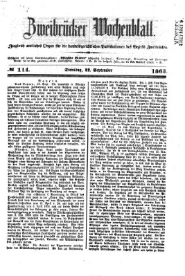 Zweibrücker Wochenblatt Dienstag 22. September 1863
