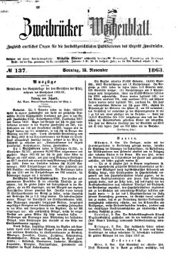 Zweibrücker Wochenblatt Sonntag 15. November 1863