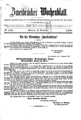 Zweibrücker Wochenblatt Sonntag 13. Dezember 1863