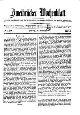 Zweibrücker Wochenblatt Freitag 18. November 1864