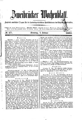 Zweibrücker Wochenblatt Dienstag 7. Februar 1865